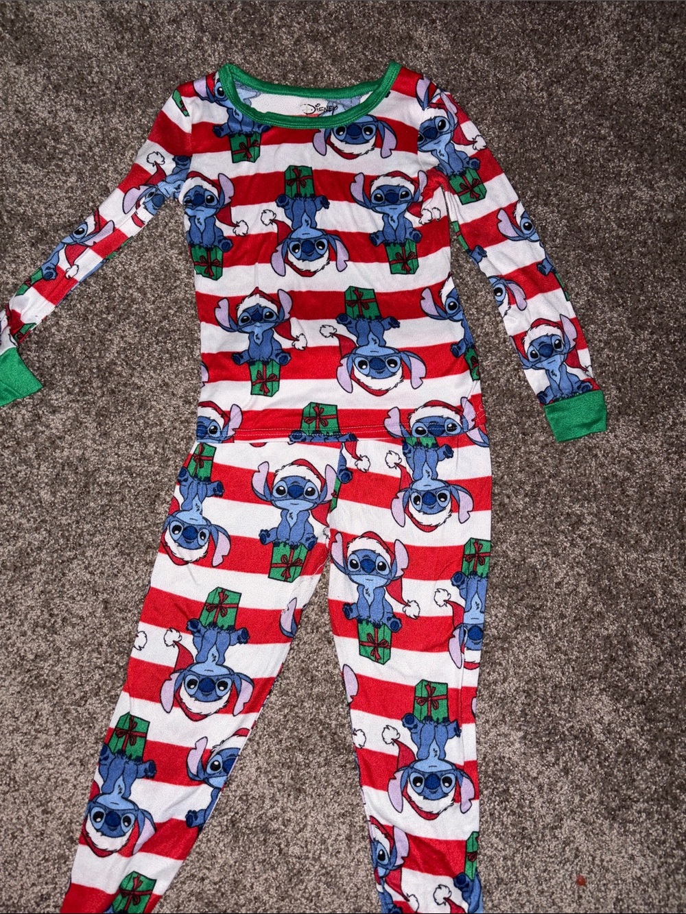 Blue Stitch Holiday Stripe Kids Two Piece Pajamas